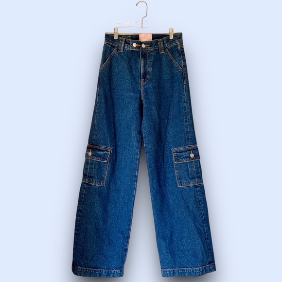 🦋 Revice Jeans Baja Cargo Ultra Blue NWOT Wide Leg Mid-Rise - Picture 2 of 6